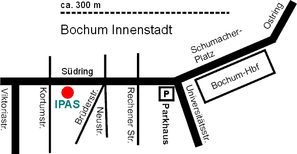 Mit diesem Lageplan finden Sie Ihren Weg von Hauptbahnhof und Parkhaus zur  IPAS-Beziehungswerkstatt.